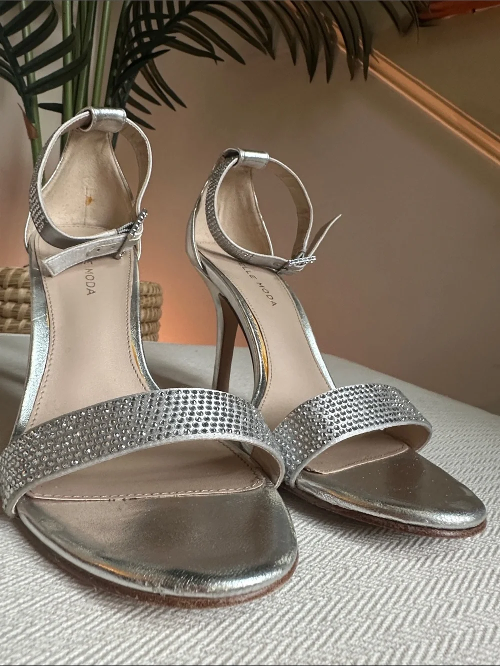 Pelle Moda silver rhinestone embellished heels